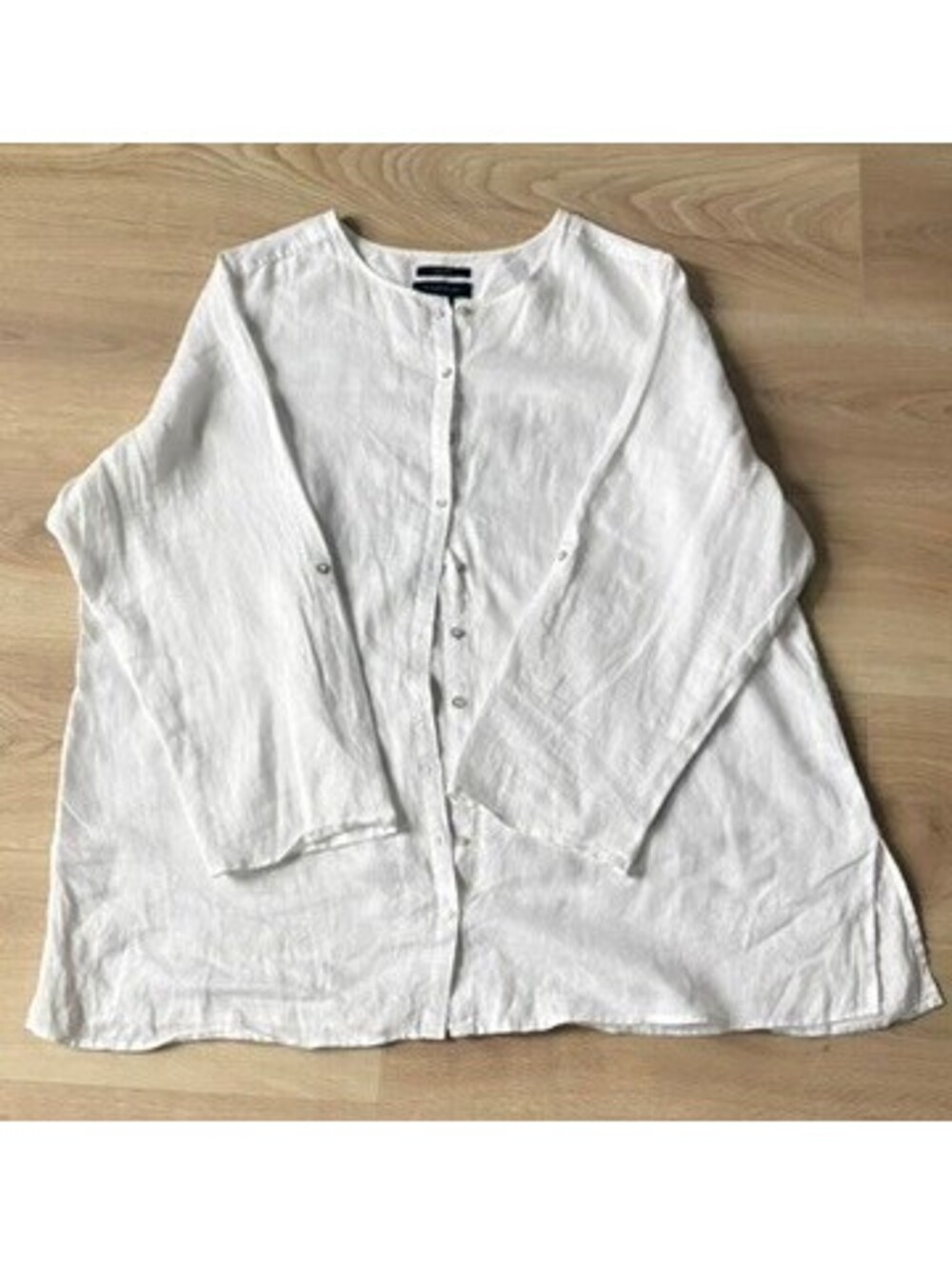 Tahari White 100% Linen Button Front Tunic Blouse Womens 2X Roll Tab Sleeve